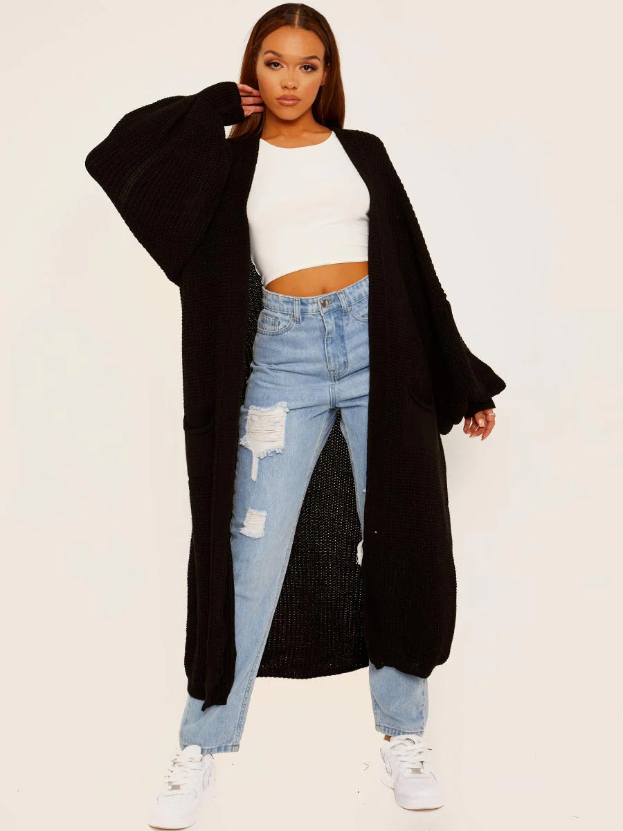 Balloon sleeve longline cardigan