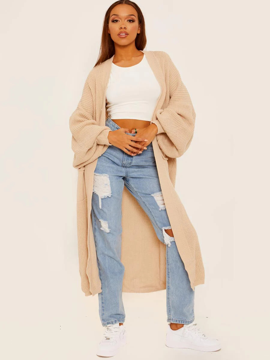 Balloon sleeve longline cardigan